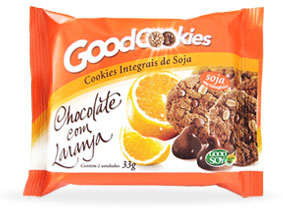 cookie_chocolate_com_laranja_g[1].jpg - Farinha de trigo, farinha de soja integral, proteína de soja, extrato de soja, açúcar cristal, açúcar mascavo, óleo de soja, aveia em flocos, ovos desidratados, gotas de chocolate meio-amargo, casca de laranja desidratada, bicarbonato de sódio, bicarbonato de amônio, óleo natural de laranja. Pode conter traços de lactose. CONTÉM GLÚTEN.
